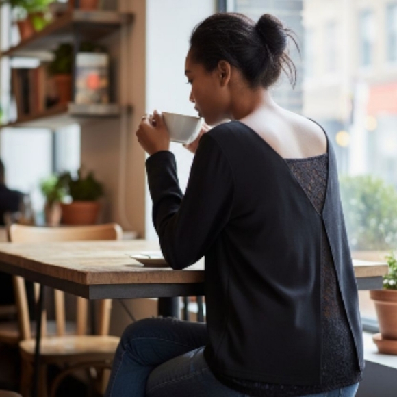 RARE Madewell et Sézane Silk Lace Trim Open Back Blouse Black  Size S - Picture 2 of 13